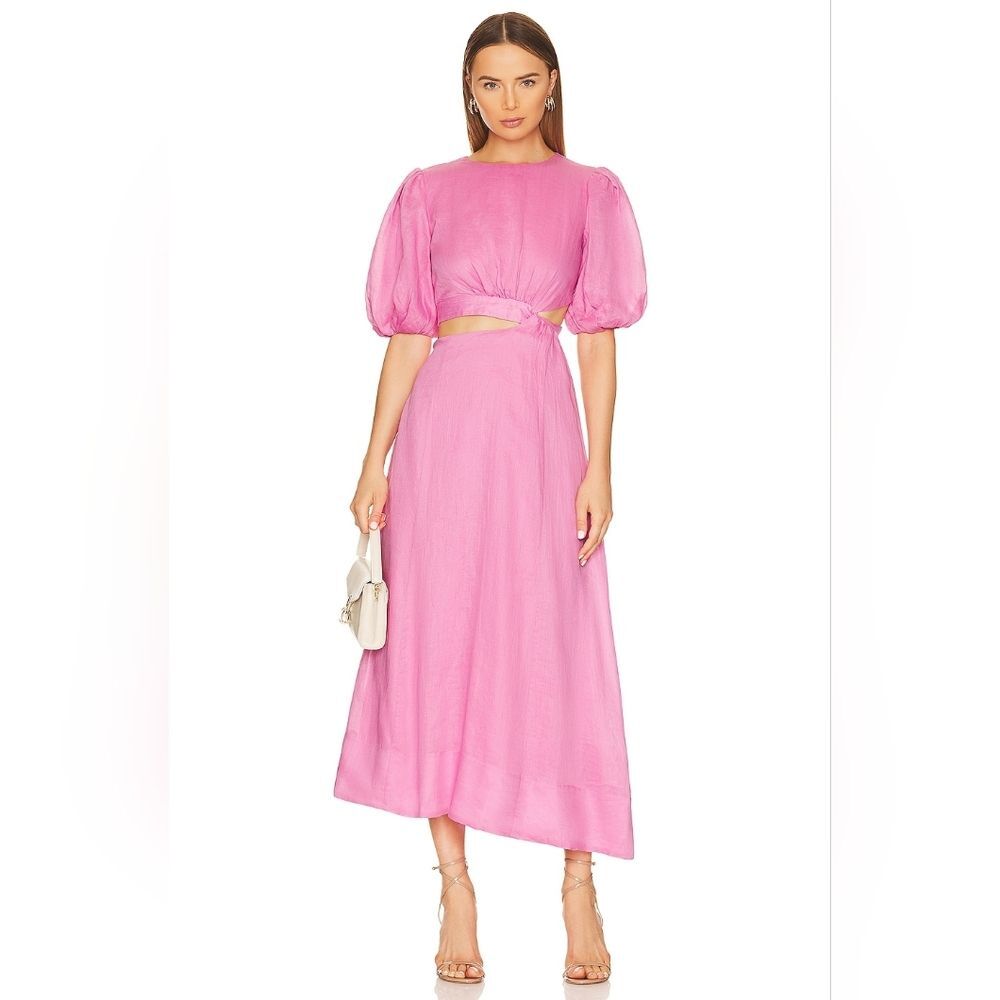 Bardot Revolve Impala Midi Pink Linen Resort Cut Out‎ Dress Size 12